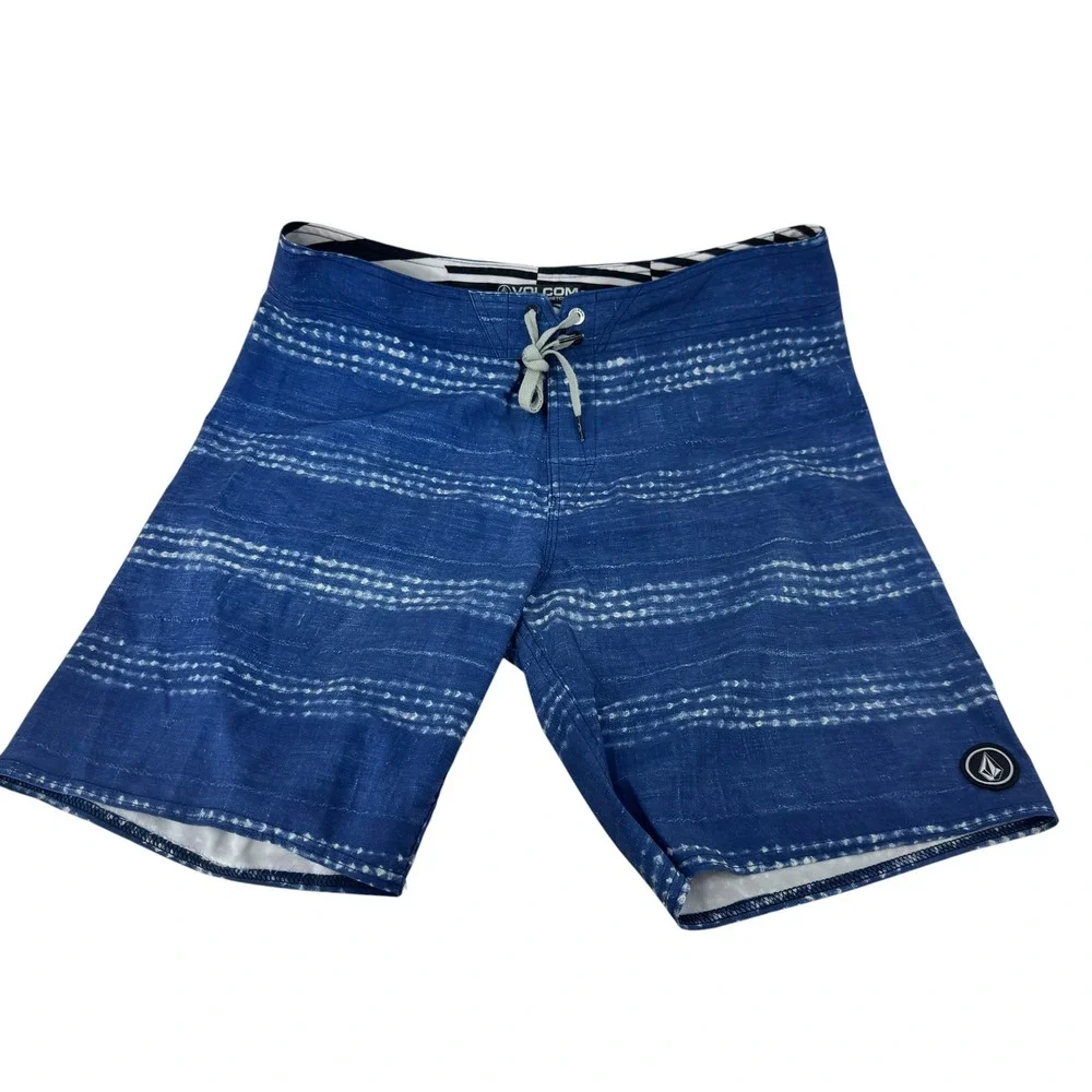 Volcom Lido Carillo Boardshorts Mens 34‎ Blue White 4-Way Stretch Swim Trunks
